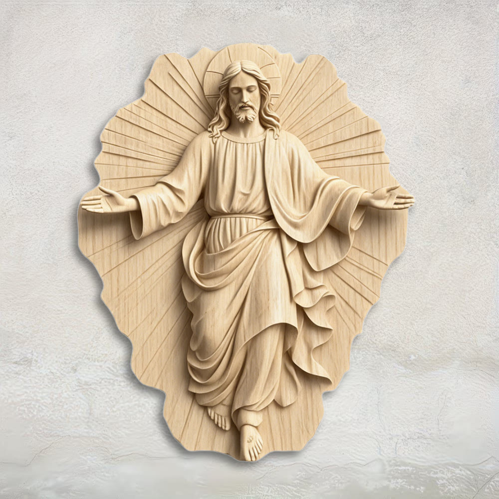 Christianartworkshop Rustic Wood Wall Decor with Printed Outstretched-Arm Jesus: A Reminder of Grace and Welcome - 60cm - image 0
