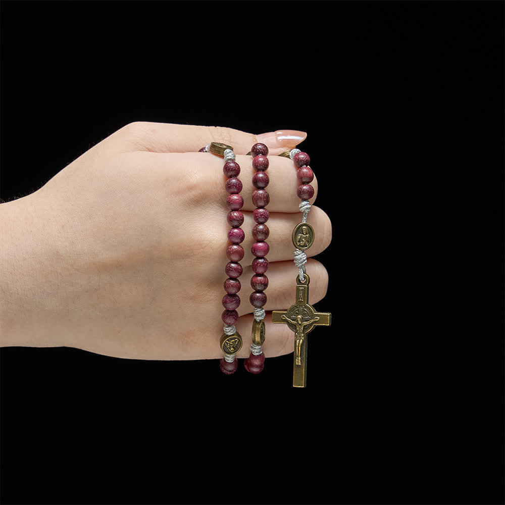 Christianartworkshop Purpleheart Wood Our Lady Rosary with Bronze Devotion - image 1