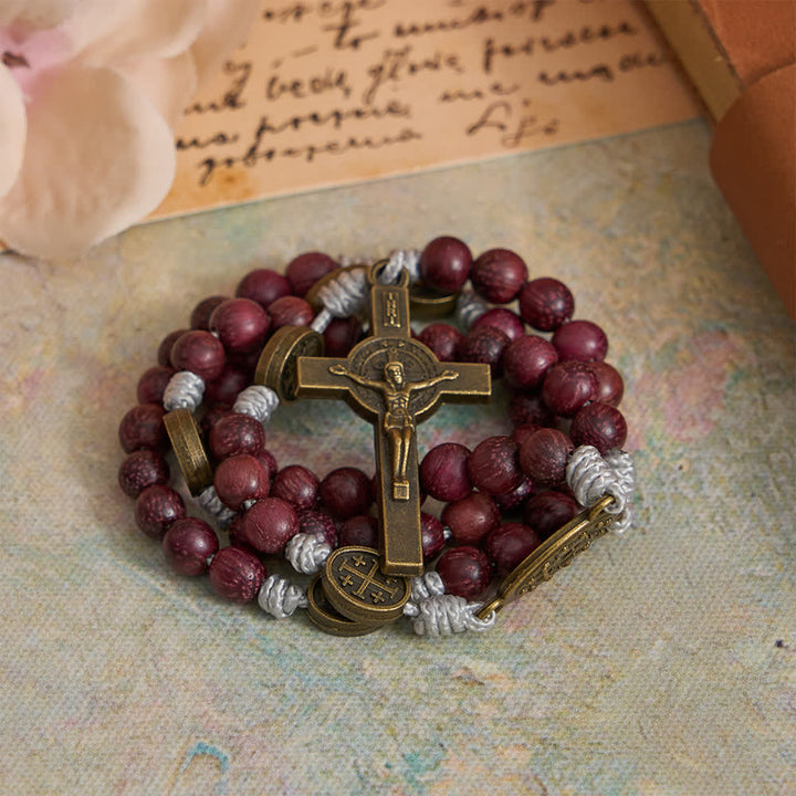 Christianartworkshop Purpleheart Wood Our Lady Rosary with Bronze Devotion - image 2