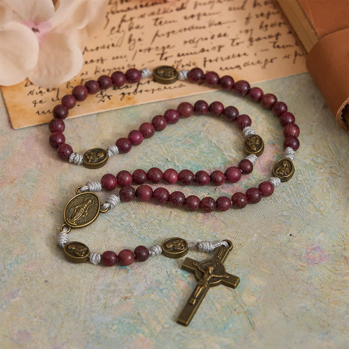 Christianartworkshop Purpleheart Wood Our Lady Rosary with Bronze Devotion - image 3
