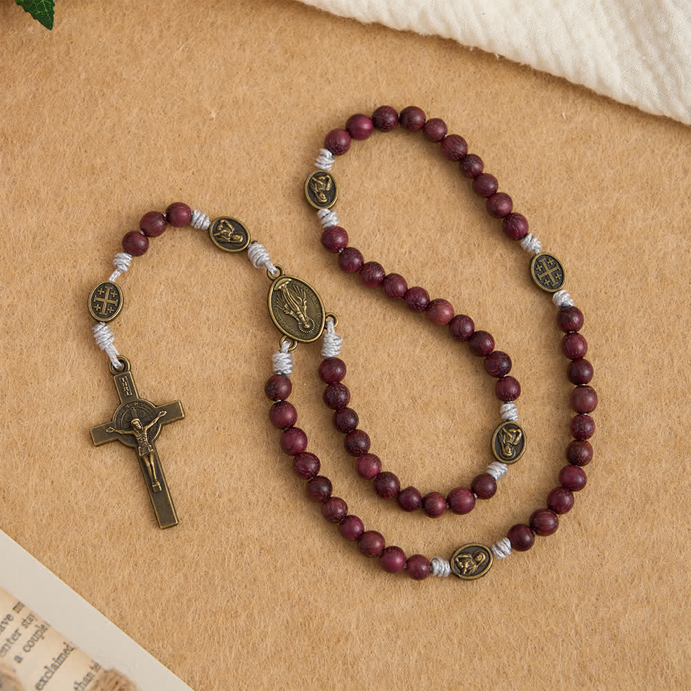 Christianartworkshop Purpleheart Wood Our Lady Rosary with Bronze Devotion - Our Lady & Crucifix - image 0