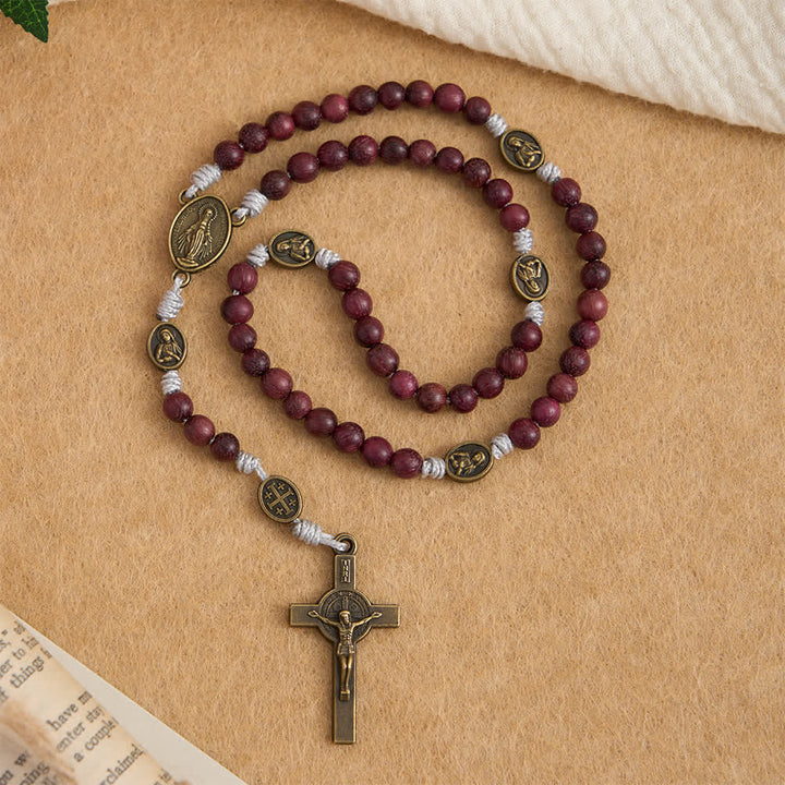 Christianartworkshop Purpleheart Wood Our Lady Rosary with Bronze Devotion - image 4