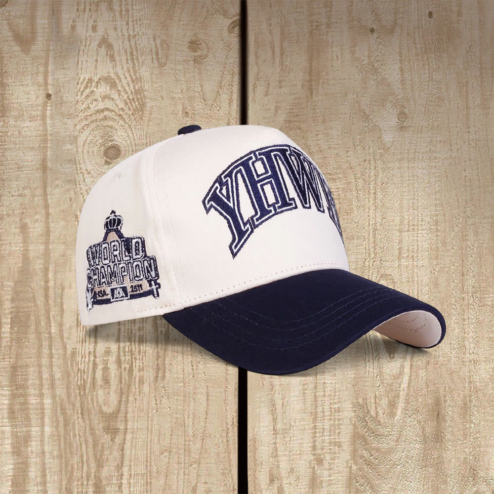 Christianartworkshop YHWH World Champion Varsity Style Faith Baseball Cap - Navy - image 1