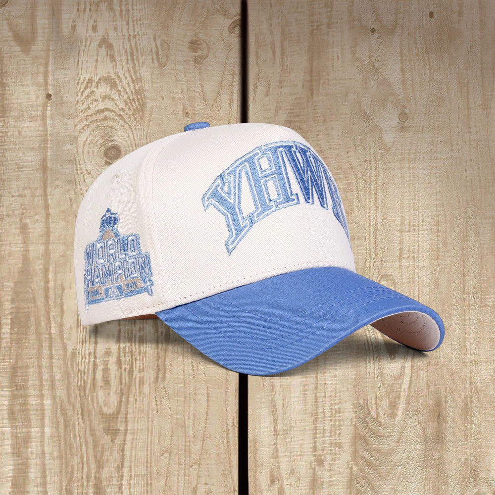 Christianartworkshop YHWH World Champion Varsity Style Faith Baseball Cap - Sky Blue - image 4