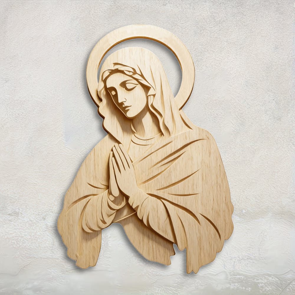 Christianartworkshop Classic Natural Wooden Wall Decor with Mary Print: A Timeless Emblem of Unwavering Devotion - 60cm - image 0