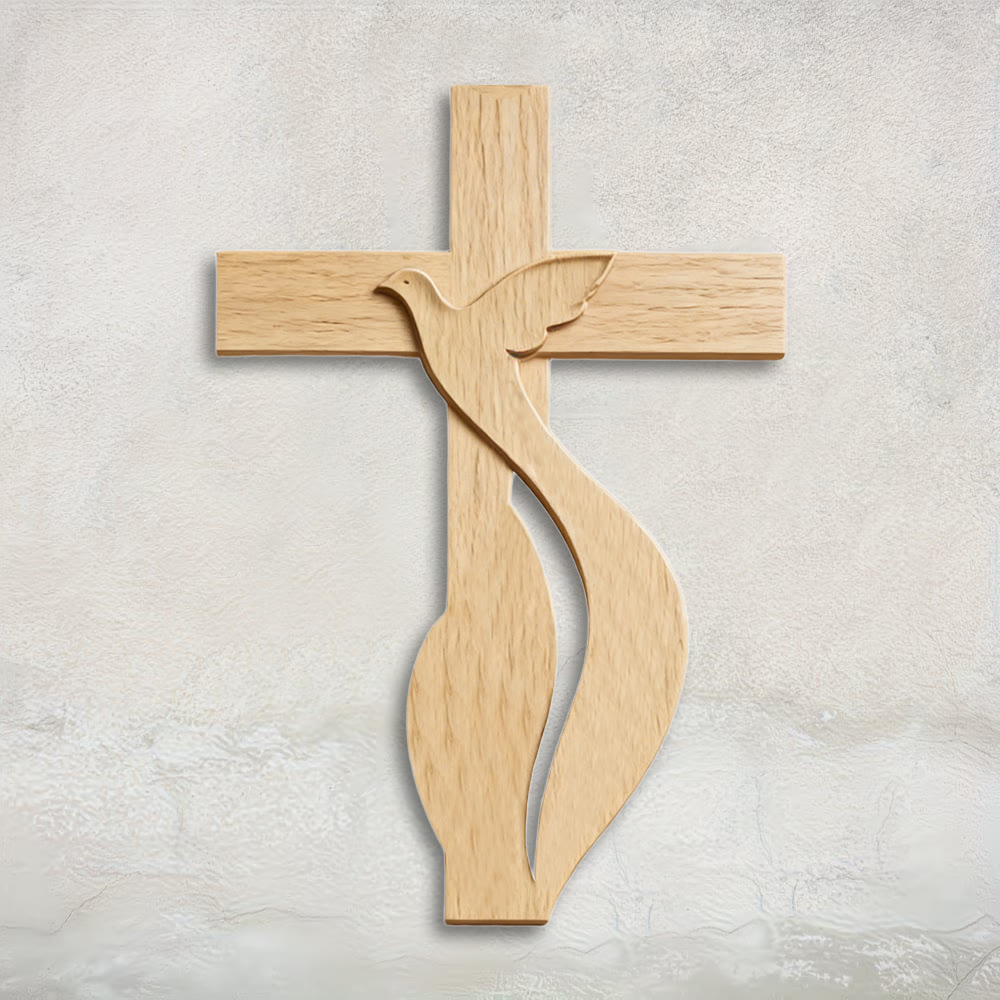 Christianartworkshop Premium Wooden Cross Wall Hanging with High-Quality Holy Spirit Dove Print - 60cm - image 0