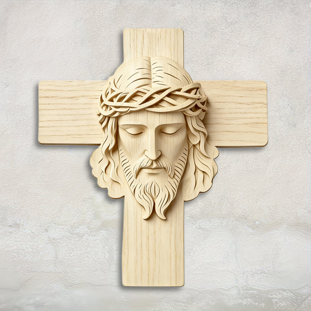 Christianartworkshop Timeless Wooden Cross Wall Hanging with 2D Closed-Eye Jesus Print - 60cm - image 0