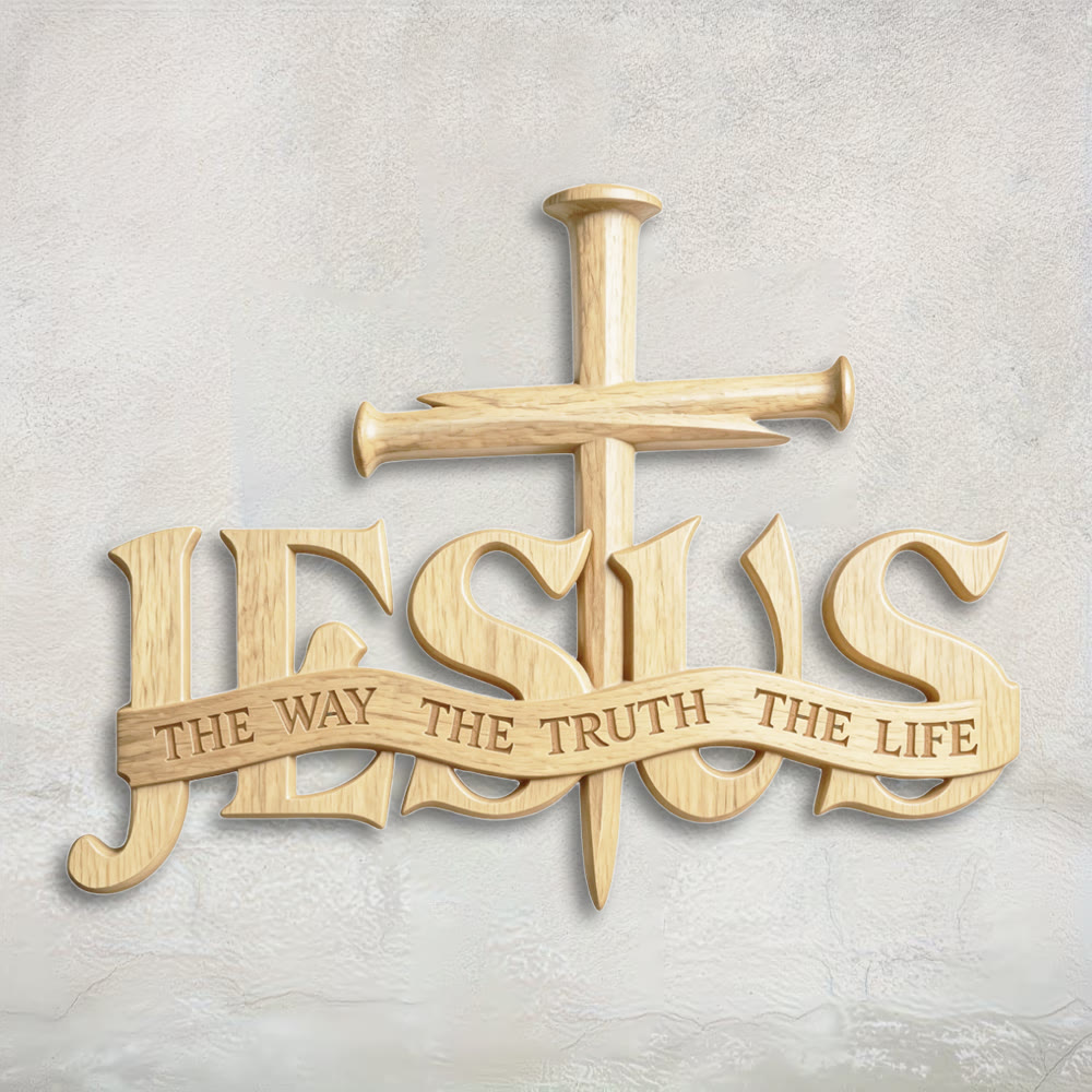 Christianartworkshop Rustic Wooden Wall Decor with Printed JESUS THE WAY THE TRUTH THE LIFE & Cross - 60cm - image 0