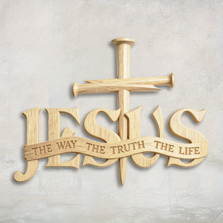 Christianartworkshop Rustic Wooden Wall Decor with Printed JESUS THE WAY THE TRUTH THE LIFE & Cross - 60cm - image 0