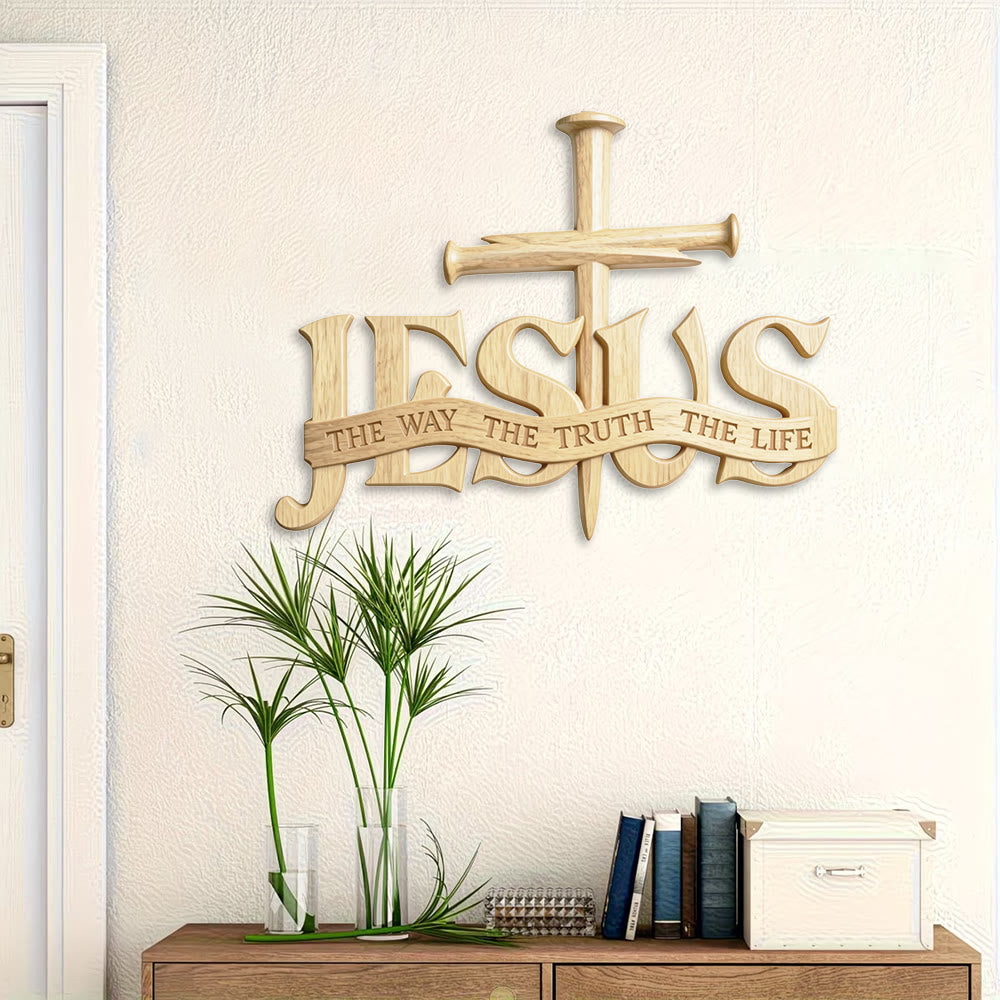 Christianartworkshop Rustic Wooden Wall Decor with Printed JESUS THE WAY THE TRUTH THE LIFE & Cross - image 3