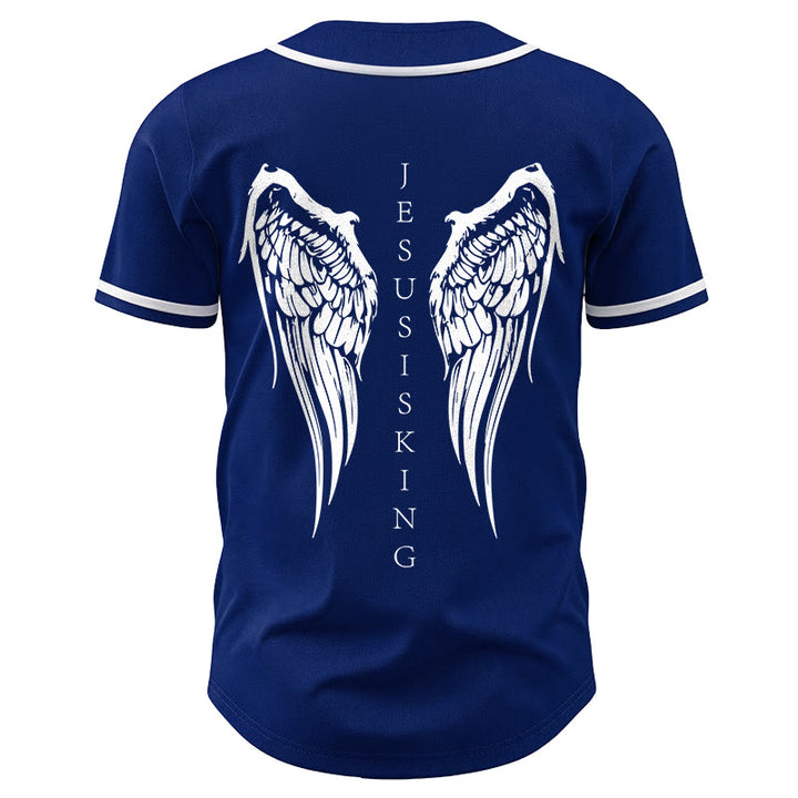 Christianartworkshop Jesus Is King Angel Wings Cross Faith Statement Custom Baseball Jersey - image 13
