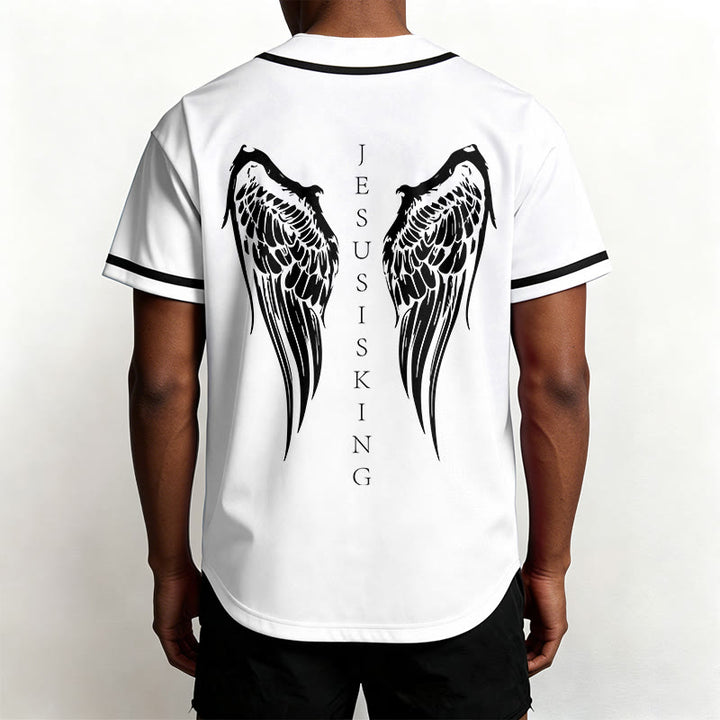 Christianartworkshop Jesus Is King Angel Wings Cross Faith Statement Custom Baseball Jersey - image 25