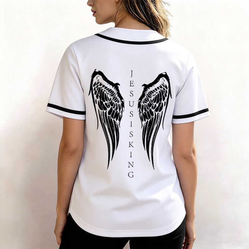 Christianartworkshop Jesus Is King Angel Wings Cross Faith Statement Custom Baseball Jersey - image 26