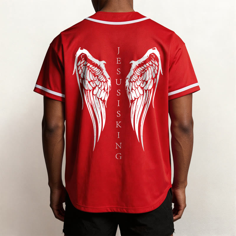 Christianartworkshop Jesus Is King Angel Wings Cross Faith Statement Custom Baseball Jersey - image 32
