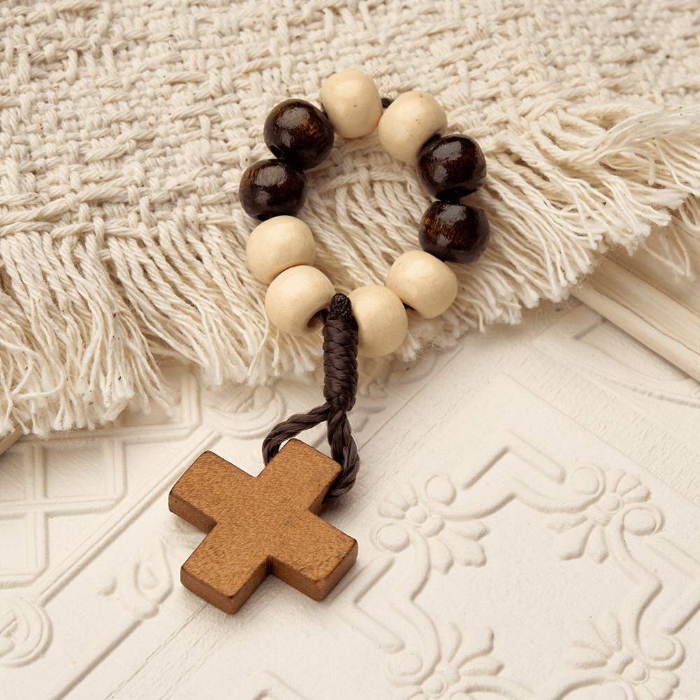 Christianartworkshop Vibrant Finger Rosary with Simple Cross Pendant: A Daily Symbol of Comfort and Hope - Coffee & Beige - image 16