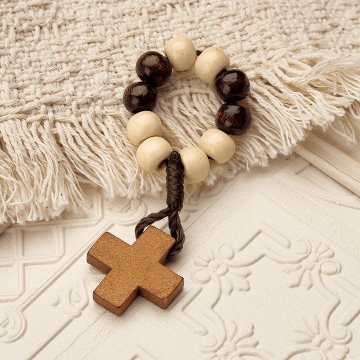 Christianartworkshop Vibrant Finger Rosary with Simple Cross Pendant: A Daily Symbol of Comfort and Hope - Coffee & Beige - image 16