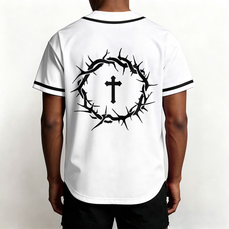 Christianartworkshop Faith Over Fear Deuteronomy 3:22 Crown of Thorns Cross Statement Baseball Jersey - image 4