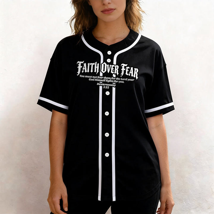 Christianartworkshop Faith Over Fear Deuteronomy 3:22 Crown of Thorns Cross Statement Baseball Jersey - image 9