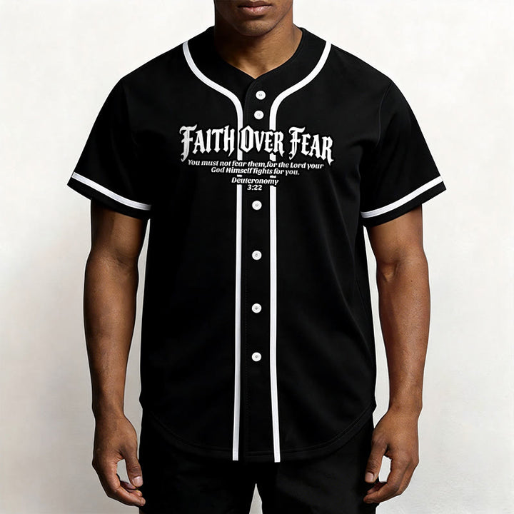 Christianartworkshop Faith Over Fear Deuteronomy 3:22 Crown of Thorns Cross Statement Baseball Jersey - image 8