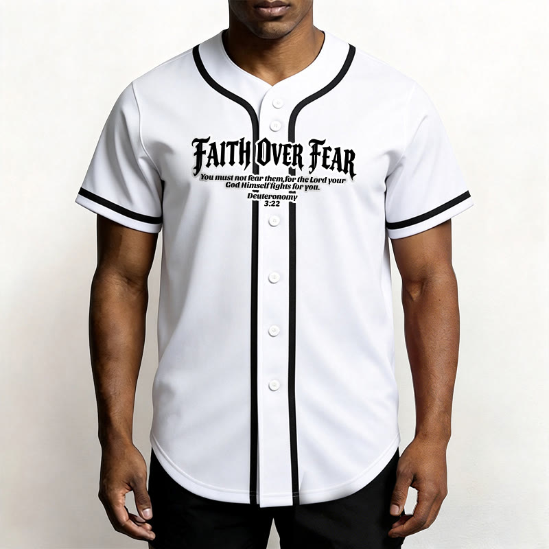 Christianartworkshop Faith Over Fear Deuteronomy 3:22 Crown of Thorns Cross Statement Baseball Jersey - image 1