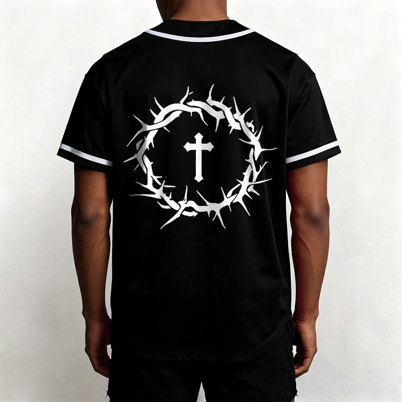 Christianartworkshop Faith Over Fear Deuteronomy 3:22 Crown of Thorns Cross Statement Baseball Jersey - image 11