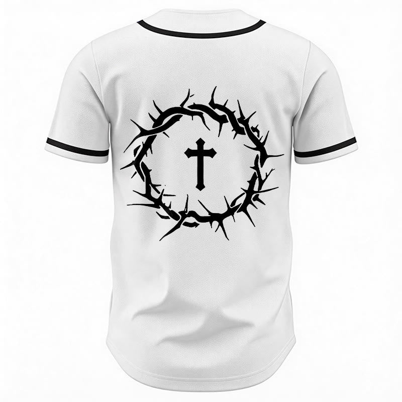 Christianartworkshop Faith Over Fear Deuteronomy 3:22 Crown of Thorns Cross Statement Baseball Jersey - image 6