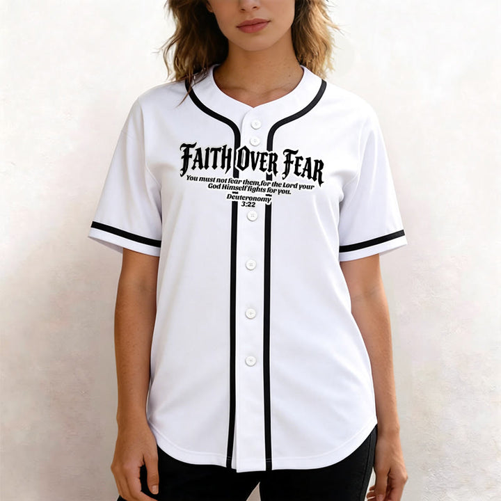 Christianartworkshop Faith Over Fear Deuteronomy 3:22 Crown of Thorns Cross Statement Baseball Jersey - image 2