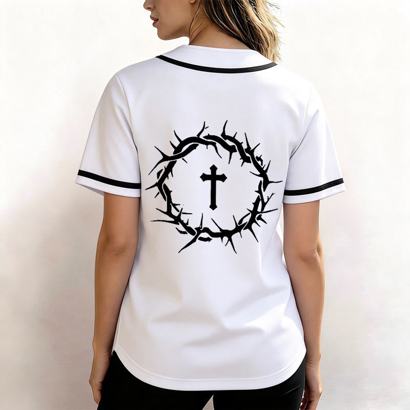 Christianartworkshop Faith Over Fear Deuteronomy 3:22 Crown of Thorns Cross Statement Baseball Jersey - image 5