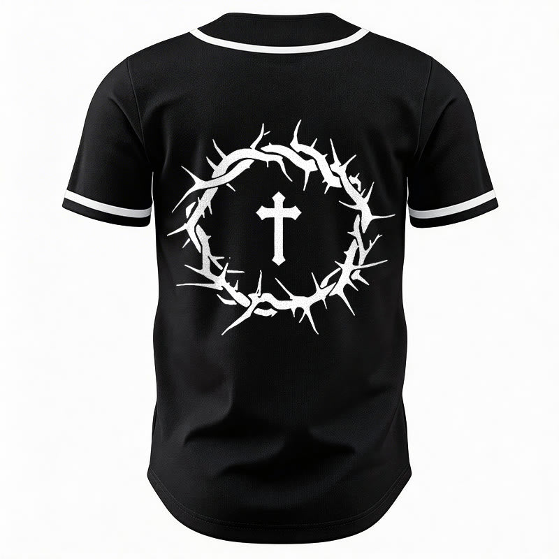 Christianartworkshop Faith Over Fear Deuteronomy 3:22 Crown of Thorns Cross Statement Baseball Jersey - image 13