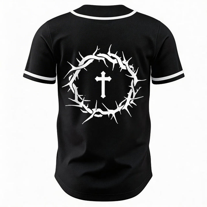 Christianartworkshop Faith Over Fear Deuteronomy 3:22 Crown of Thorns Cross Statement Baseball Jersey - image 13