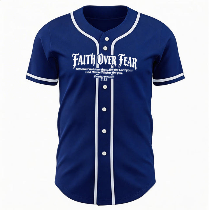 Christianartworkshop Faith Over Fear Deuteronomy 3:22 Crown of Thorns Cross Statement Baseball Jersey - image 17