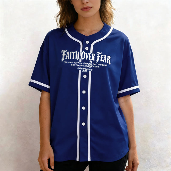 Christianartworkshop Faith Over Fear Deuteronomy 3:22 Crown of Thorns Cross Statement Baseball Jersey - image 16