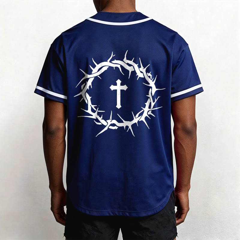 Christianartworkshop Faith Over Fear Deuteronomy 3:22 Crown of Thorns Cross Statement Baseball Jersey - image 18
