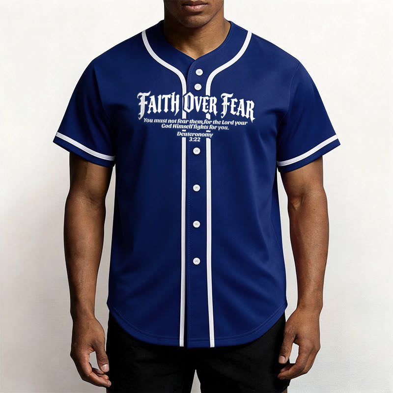 Christianartworkshop Faith Over Fear Deuteronomy 3:22 Crown of Thorns Cross Statement Baseball Jersey - image 15