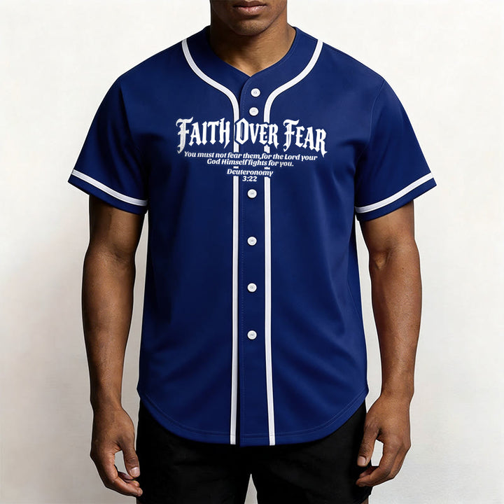 Christianartworkshop Faith Over Fear Deuteronomy 3:22 Crown of Thorns Cross Statement Baseball Jersey - image 15