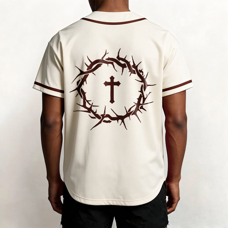 Christianartworkshop Faith Over Fear Deuteronomy 3:22 Crown of Thorns Cross Statement Baseball Jersey - image 25