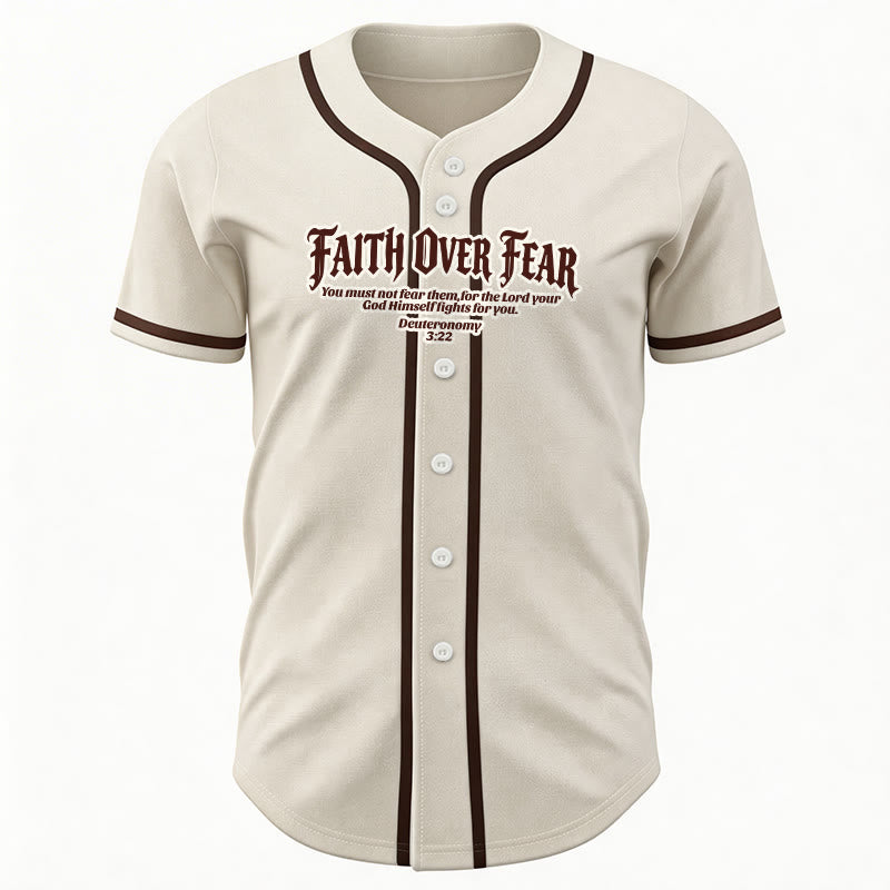 Christianartworkshop Faith Over Fear Deuteronomy 3:22 Crown of Thorns Cross Statement Baseball Jersey - image 24