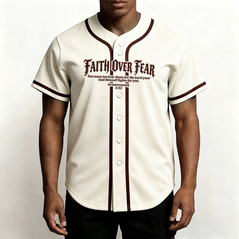 Christianartworkshop Faith Over Fear Deuteronomy 3:22 Crown of Thorns Cross Statement Baseball Jersey - image 22