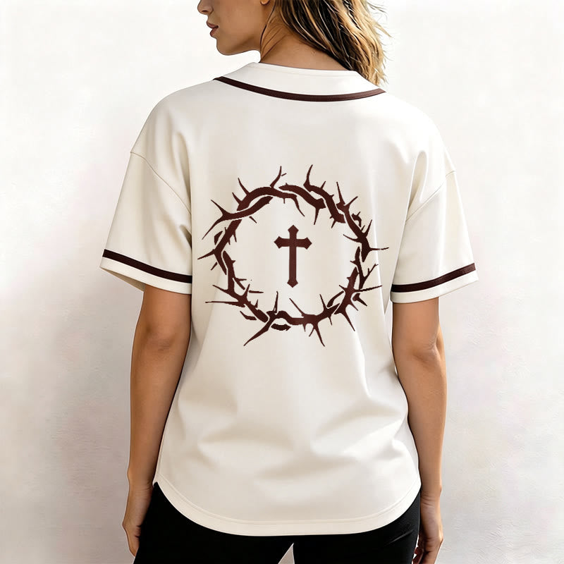 Christianartworkshop Faith Over Fear Deuteronomy 3:22 Crown of Thorns Cross Statement Baseball Jersey - image 26