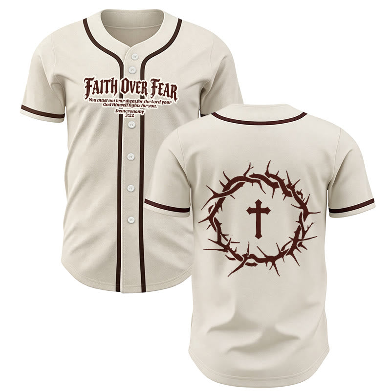 Christianartworkshop Faith Over Fear Deuteronomy 3:22 Crown of Thorns Cross Statement Baseball Jersey - Apricot - 5XL - image 21