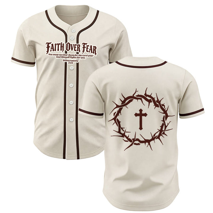 Christianartworkshop Faith Over Fear Deuteronomy 3:22 Crown of Thorns Cross Statement Baseball Jersey - Apricot - 5XL - image 21