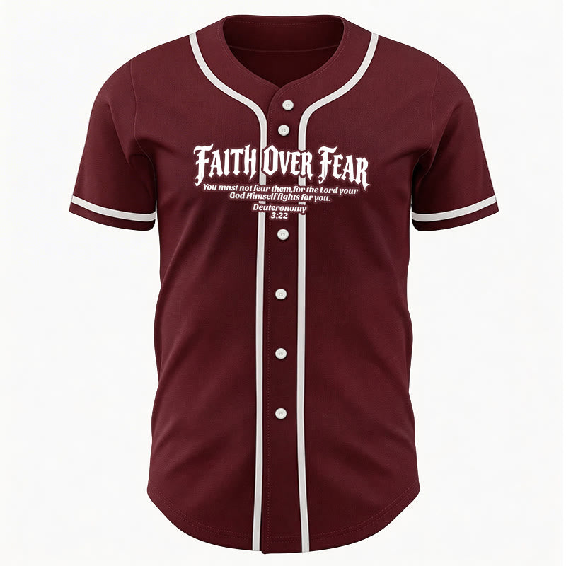 Christianartworkshop Faith Over Fear Deuteronomy 3:22 Crown of Thorns Cross Statement Baseball Jersey - image 38