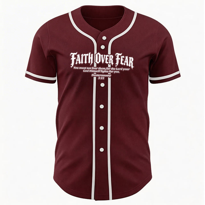 Christianartworkshop Faith Over Fear Deuteronomy 3:22 Crown of Thorns Cross Statement Baseball Jersey - image 38