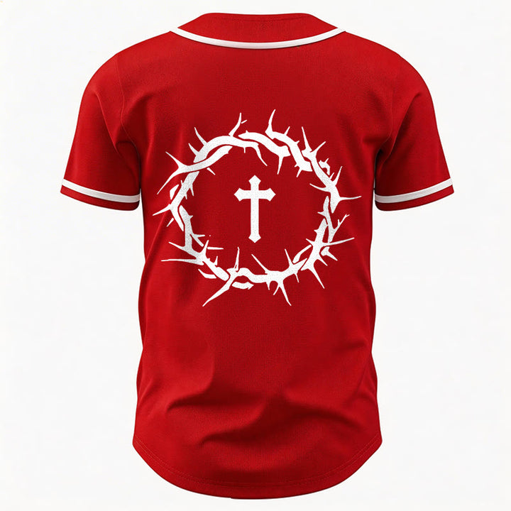 Christianartworkshop Faith Over Fear Deuteronomy 3:22 Crown of Thorns Cross Statement Baseball Jersey - image 34