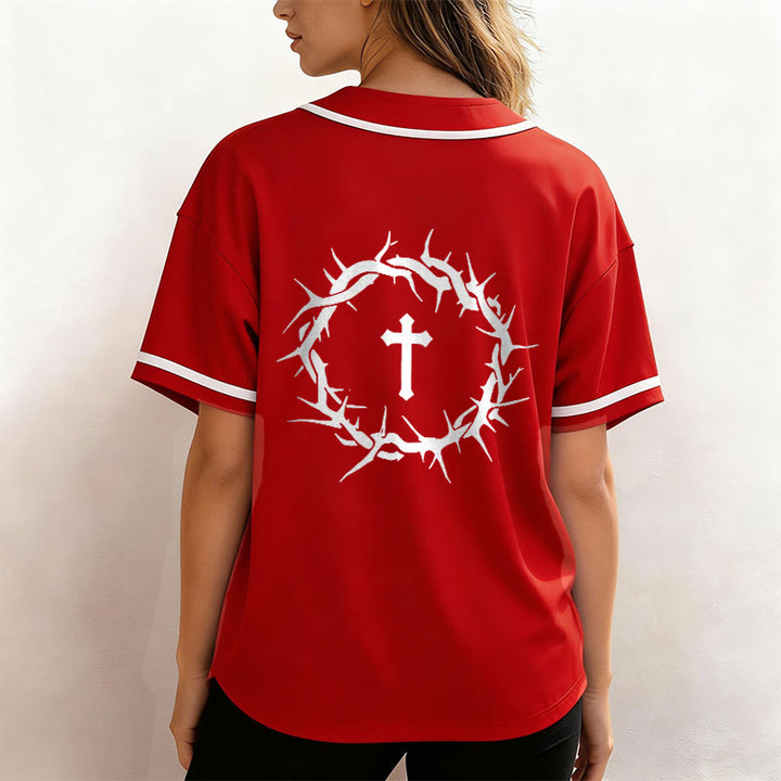 Christianartworkshop Faith Over Fear Deuteronomy 3:22 Crown of Thorns Cross Statement Baseball Jersey - image 33