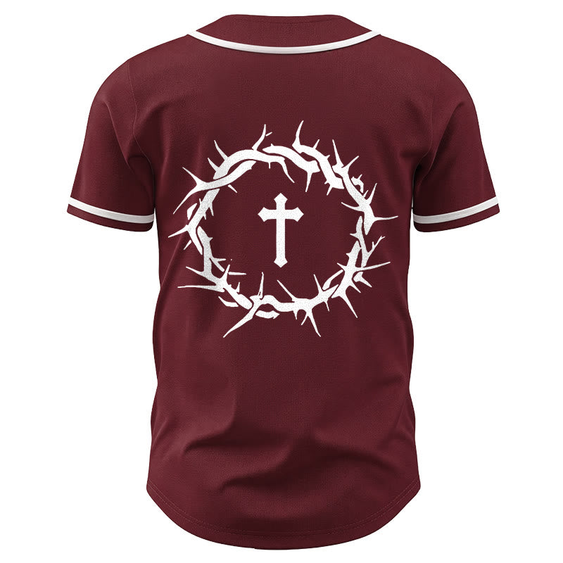 Christianartworkshop Faith Over Fear Deuteronomy 3:22 Crown of Thorns Cross Statement Baseball Jersey - image 41
