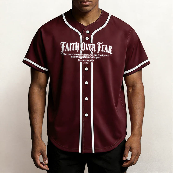 Christianartworkshop Faith Over Fear Deuteronomy 3:22 Crown of Thorns Cross Statement Baseball Jersey - image 36