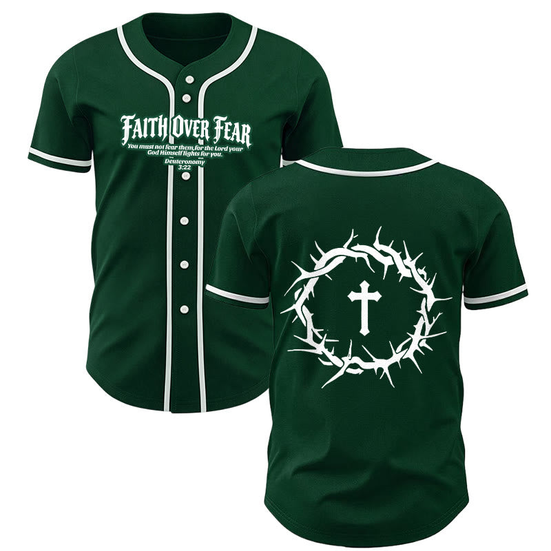 Christianartworkshop Faith Over Fear Deuteronomy 3:22 Crown of Thorns Cross Statement Baseball Jersey - Green - 5XL - image 49