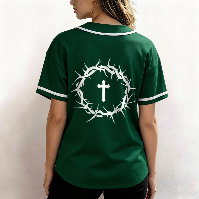 Christianartworkshop Faith Over Fear Deuteronomy 3:22 Crown of Thorns Cross Statement Baseball Jersey - image 54