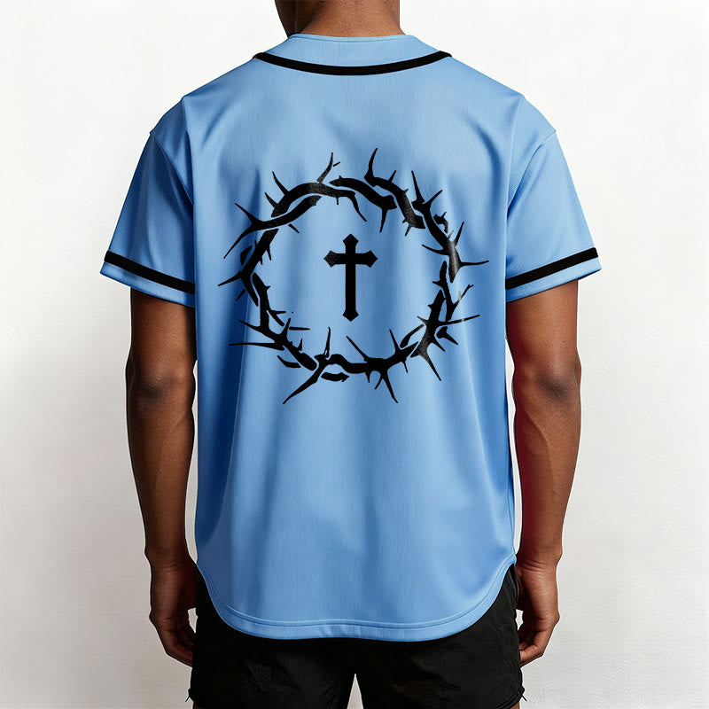Christianartworkshop Faith Over Fear Deuteronomy 3:22 Crown of Thorns Cross Statement Baseball Jersey - image 46